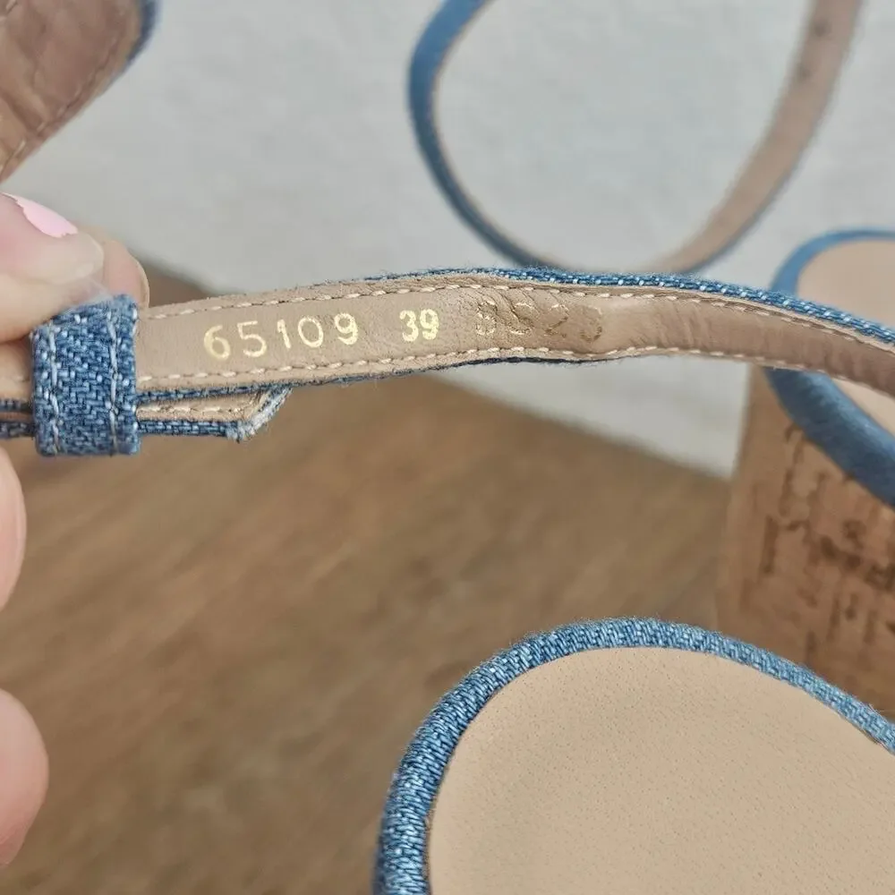 LK Bennett Amanda Espadrille‎ Platform Sandal Size 39 / 9 Blue Denim